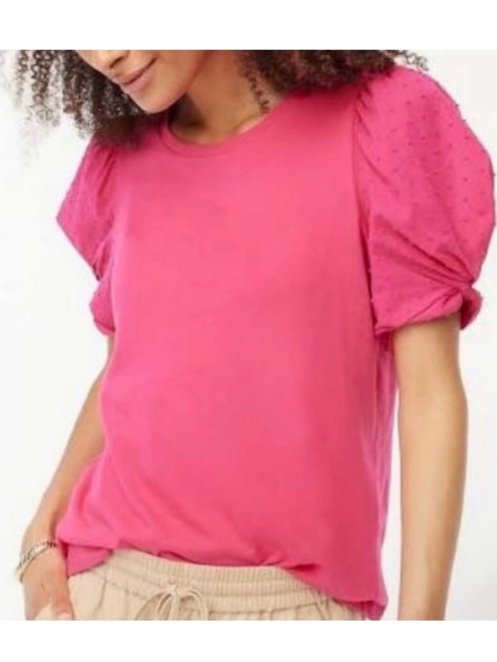 J Crew Factory Clip-Dot Tie-Sleeve Top in Festival Bright Pink L Large BJ108